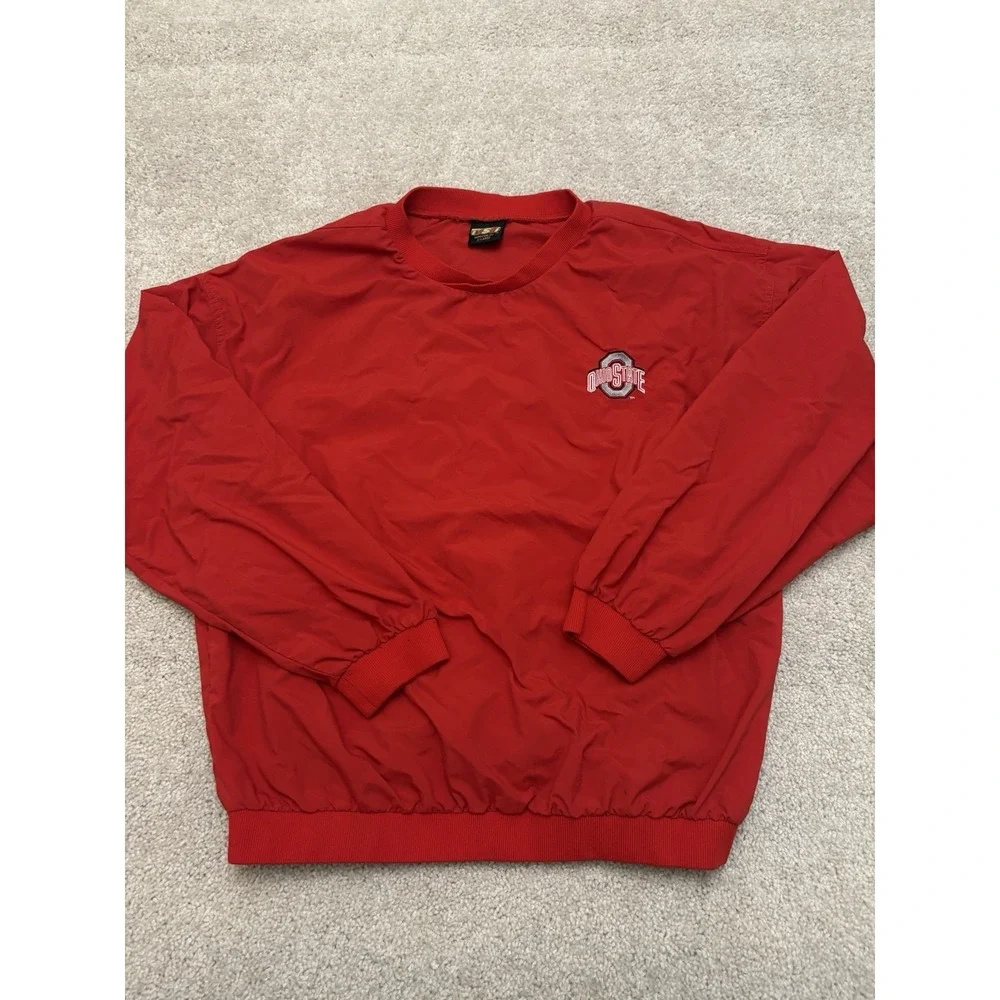 VTG Ohio States Buckeyes THE Embroidered Red Windbreaker Pullover Size XL